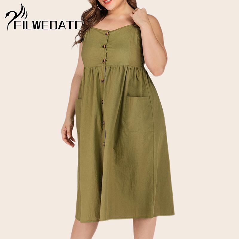 

Filweoatc повседневное однотонное однобортное платье с высокой талией 4XL