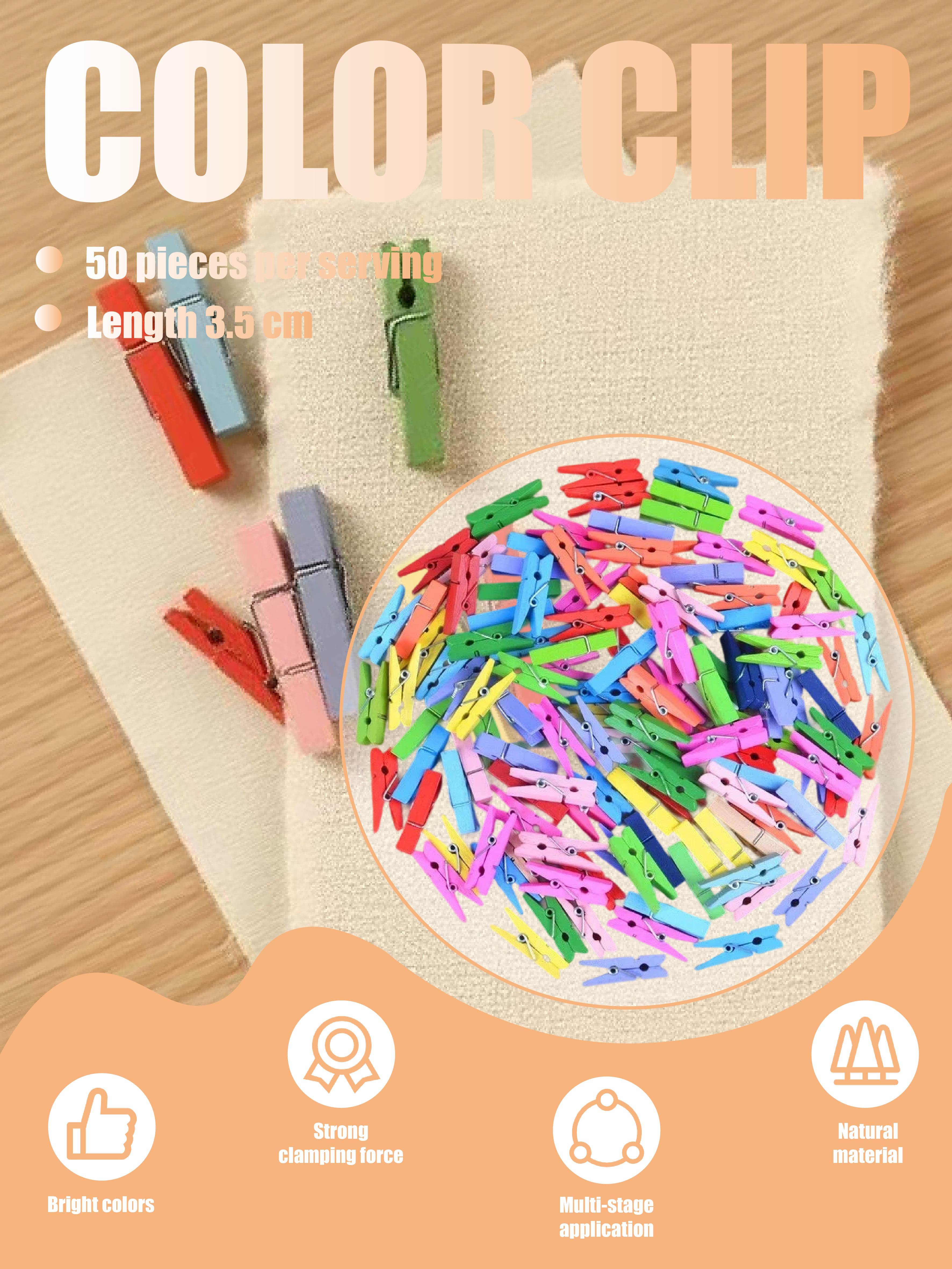 

50 шт. Разноцветные деревянные прищепки 3,5 см - Яркие многоцветные мини-клипсы для рукоделия, организации и декора