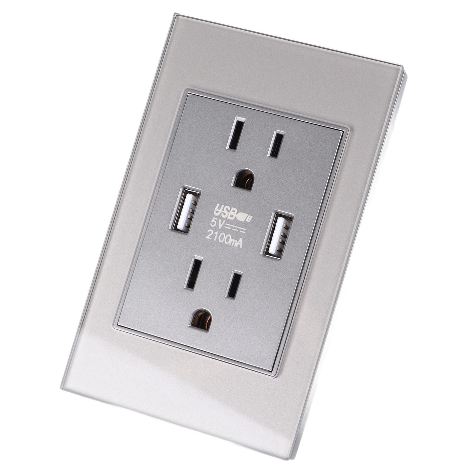 

Серія 118 USB Розетка 2.1A Панель із загартованого скла USB Вилка Розетка Сірий US Plug
