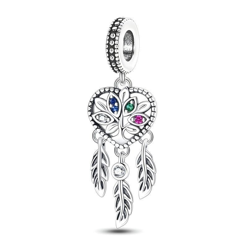 S925 Silver Charming Dreamcatcher Pendant Bracelet Accessory Colorful Moon Star Beads DIY Jewelry Making Craft Supplies