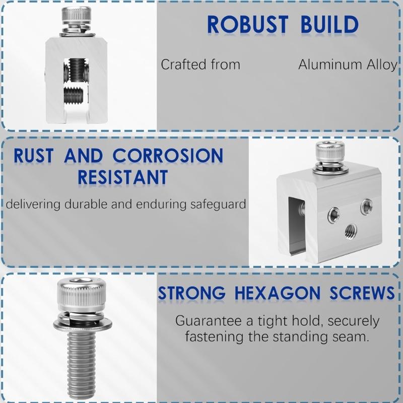 6Pcs Metal Roof Panel Clamps For Standing Seam Metal Roof Clamp for Heat Cable Snow Guards Attachment Solar Panel