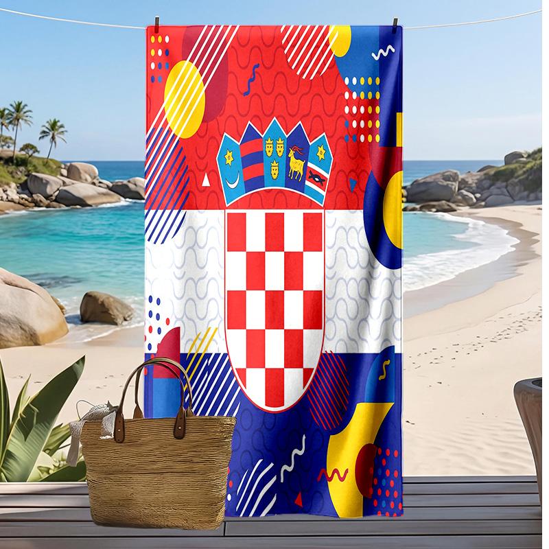 Asciugamano da Spiaggia con Stampa Calcio Croazia Asciugatura Rapida Super Assorbente Morbido Asciugamano da Bagno per Nuoto Spiaggia Viaggio Souvenir Regalo per Fan