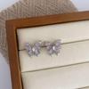 Gradient Pink Crystal Butterfly Stud Earrings - Mori Style, High-End, Sweet, Versatile, Exquisite Accessory.
