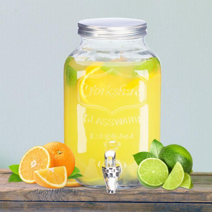 Relaxdays Distributeur De Boisson 3,5 L, Limonade, Carafe Verre Robinet , Retro Vintage, Fontaine Boisson, Transparent