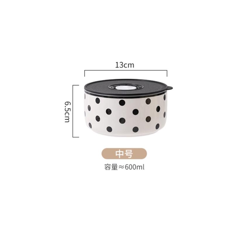 Household Geometric Striped Ceramic Bowl, Ramen Bowl, Microwave Heating Special Lunch Box, Covered Fresh-keeping Bowl, Tableware