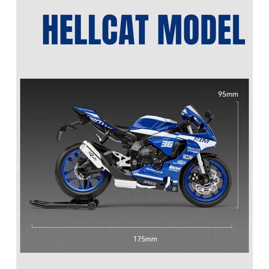 1/12 Yamaha YZF-R1M Alloy Racing Motorcycle Model Simulation Diecast Metal Cross-Country Motorcycle Model Sound and Light Kids Toy Gift