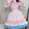 Café Style Cute Lolita Maid Outfit - Pink & Blue Bow Dress for Women