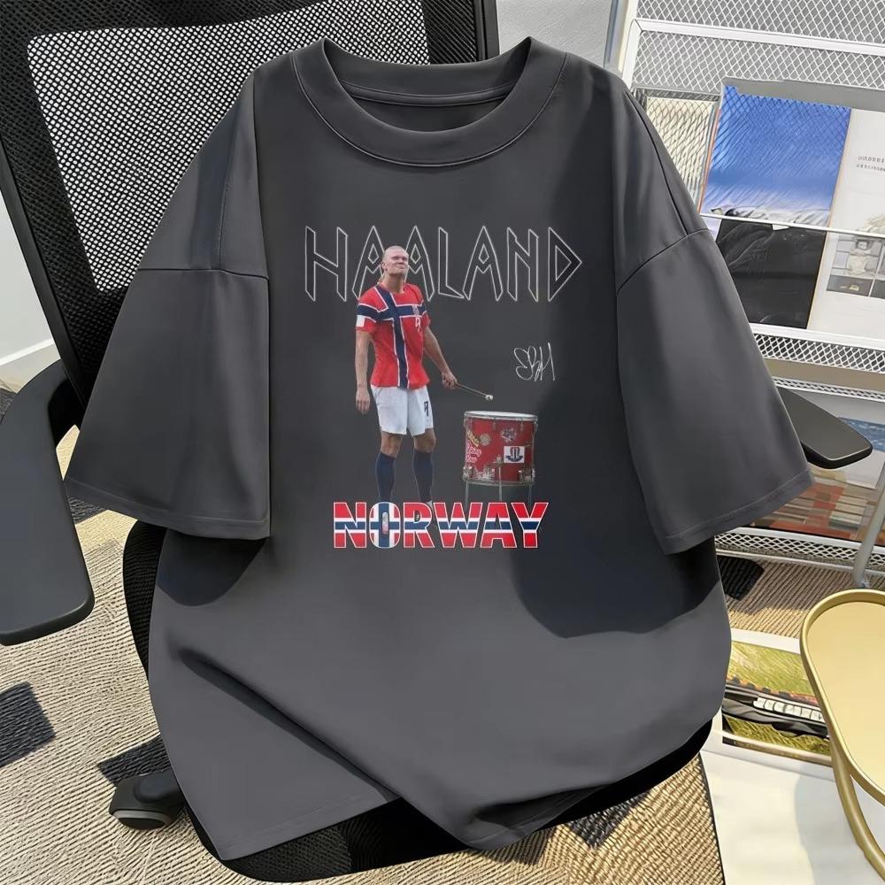 Erling Haaland Norvegia Maglietta Vintage Uomo e Donna Abbigliamento Estivo Moda Alta Qualità Manica Corta Top Streetwear