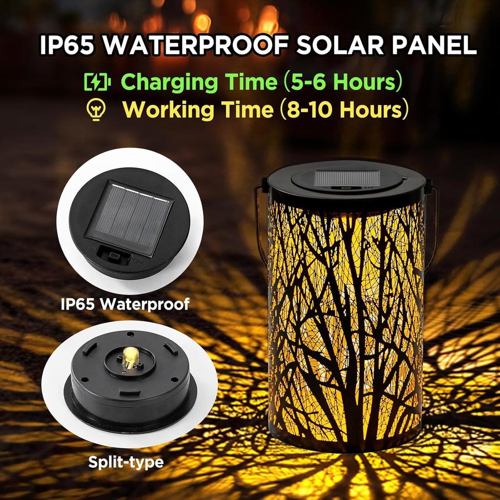 Large Solar Lanterns Outdoor Waterproof, 2 Pack Hanging Solar Lanterns, LED Tree Outdoor Lantern for Metal, Waterproof Lantern for Patio Porch