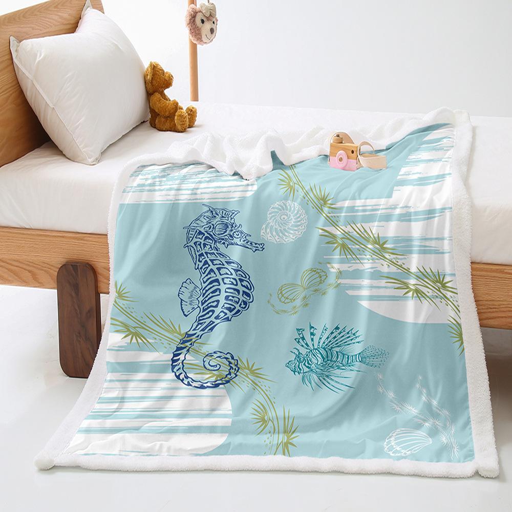 Ocean 2D Digital Printing Thickened Lamb Fleece Crystal Fleece Blanket