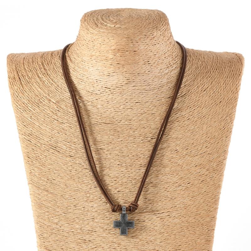 Cowhides Braided Necklace With Crucifix Pendant Adjustable Length Clavicle Chain Accessory Suitable For Men And Women