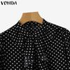 VONDA Women Fashion Ruffle Stand Collar Long Sleeve Polka Dot Shirts