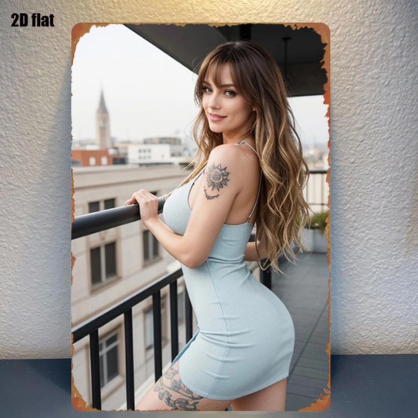 D Flat D Flat D Flat pc Painting Fashionable Women Street Style Painting Sign Retro Country Metal Sign In Metal Sign 20x30cm(7.8x11.8inch)
