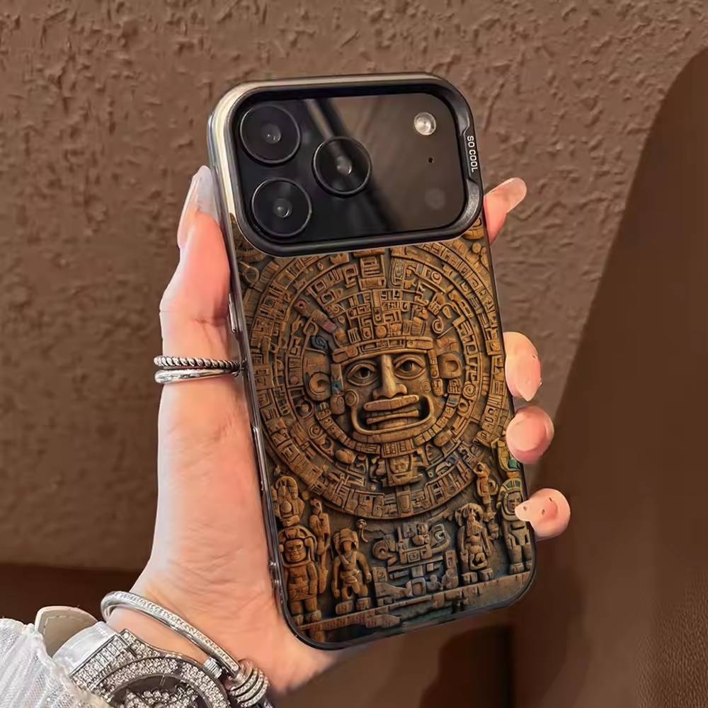 Mayan Aztec Calendar Statue  Phone Case For iPhone 17 16 15 14 13 12 11 Pro Max Plus Silver Matte Black Cover