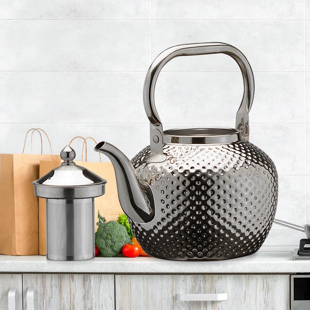 Gold Spherical Stainless Steel Kettle with Hammered Texture - Large Capacity for Hotels and Restaurants.