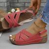 Women's Plus Size Euro American Wedge Sandals Solid Color Fish-Mouth Buckle