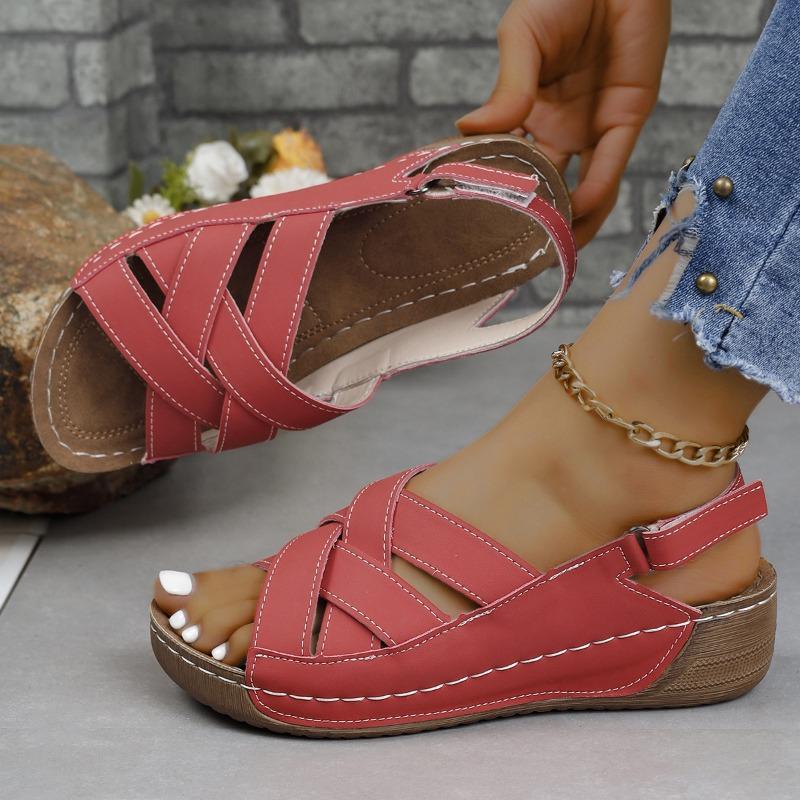 Women's Plus Size Euro American Wedge Sandals Solid Color Fish-Mouth Buckle
