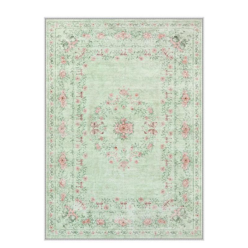 Living Room Carpet Large Area Machine Washable Vintage Traditional Floral Beige Rug for Bedroom Bedside Floor Mats Alfombra