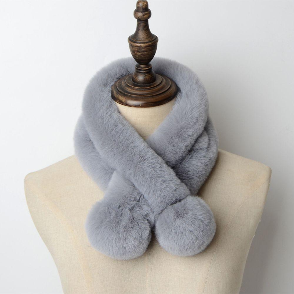 Faux Fur Plush Student Gift Windproof Fur Ball Cross Scarf Neckerchief Plush Scarfs Warm Bib