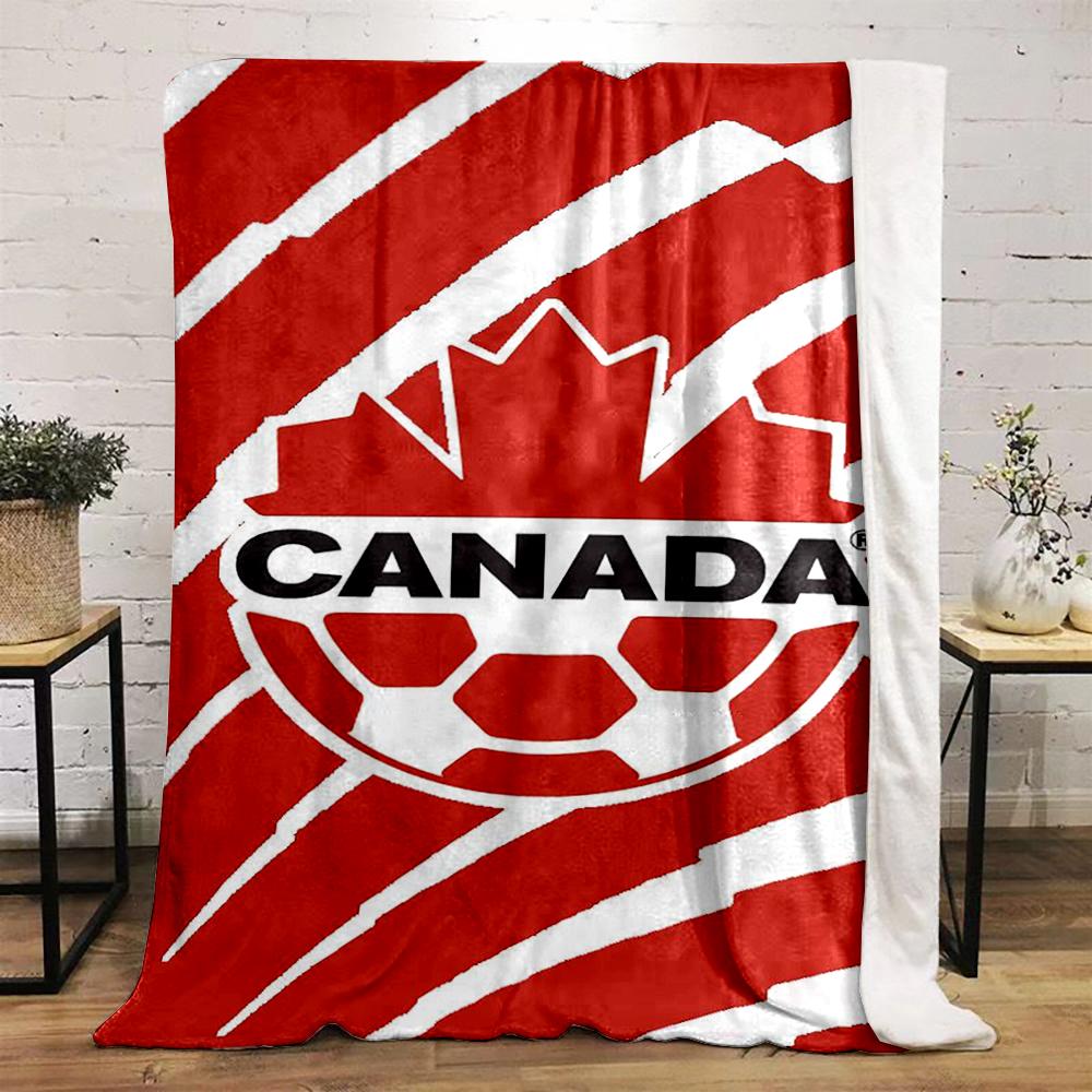 Canada Soccer Logo on Red and White Design Flannel blanket for bedroom, living room, sofa, and nap sofas