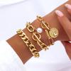 4pcs Set Luxury Imitation Pearl Chain Beaded Bracelet for Women Exquisite Charm Gold Color Stainless Steel Bangle Jewelry Set