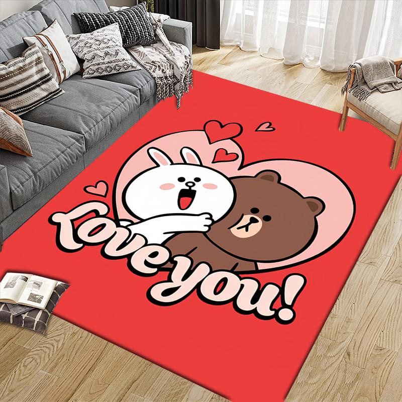 Brown & Cony Love Square Area Rug, Non-Slip Floor Mat for Bedroom, Perfect Gift for LINE FRIENDS Fans