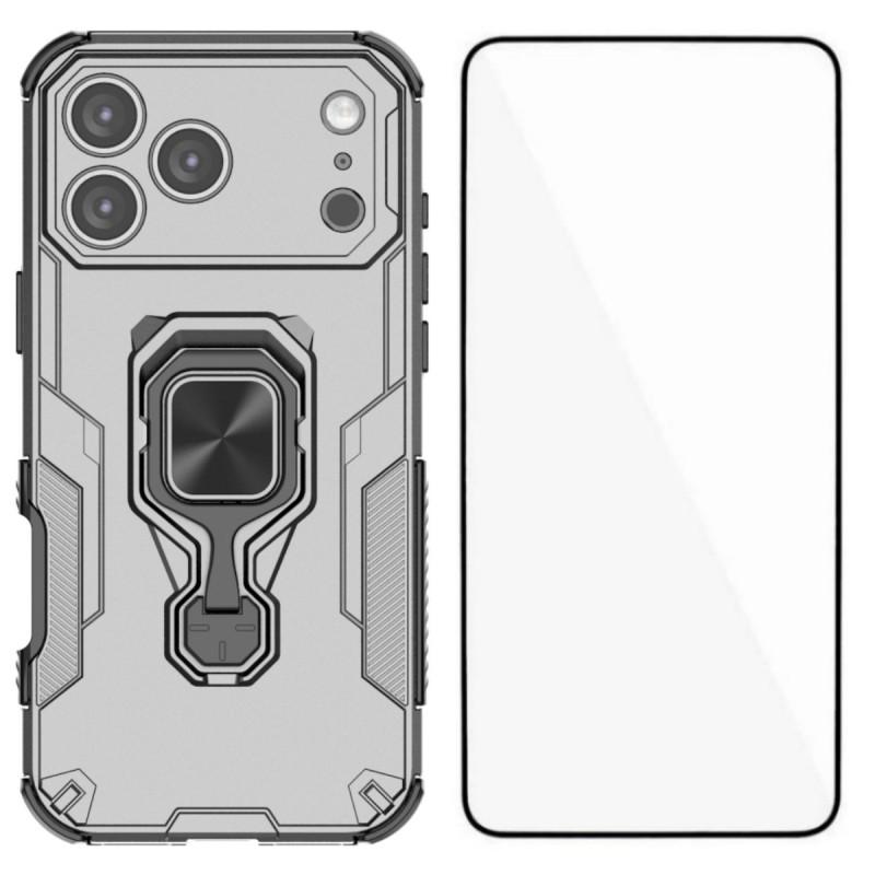 For iPhone 17 Pro Max Phone Case WANLONFENG PC TPU Back Cover Kickstand with Tempered Glass