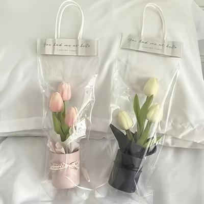 Transparent Transparent PVC Handbag Single Stem Fresh Flower Rose Flower Bouquet Bag Water Proof Hand-held Design