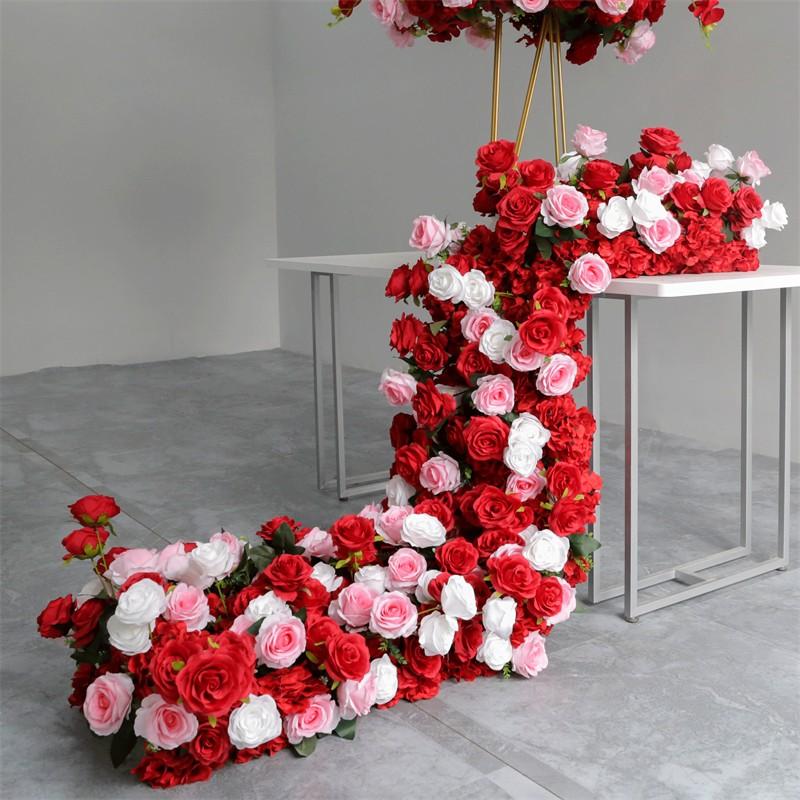 Uflower 3D Red Rose Hydrangea Flower Row Luxury Wedding Arch Backdrop Floor Table Centerpiece Event Decor