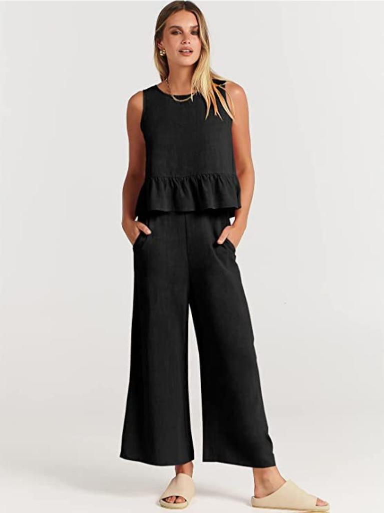 New Summer/Fall Sleeveless Tank Top and Wide-Leg Cropped Pants Casual Set for Women