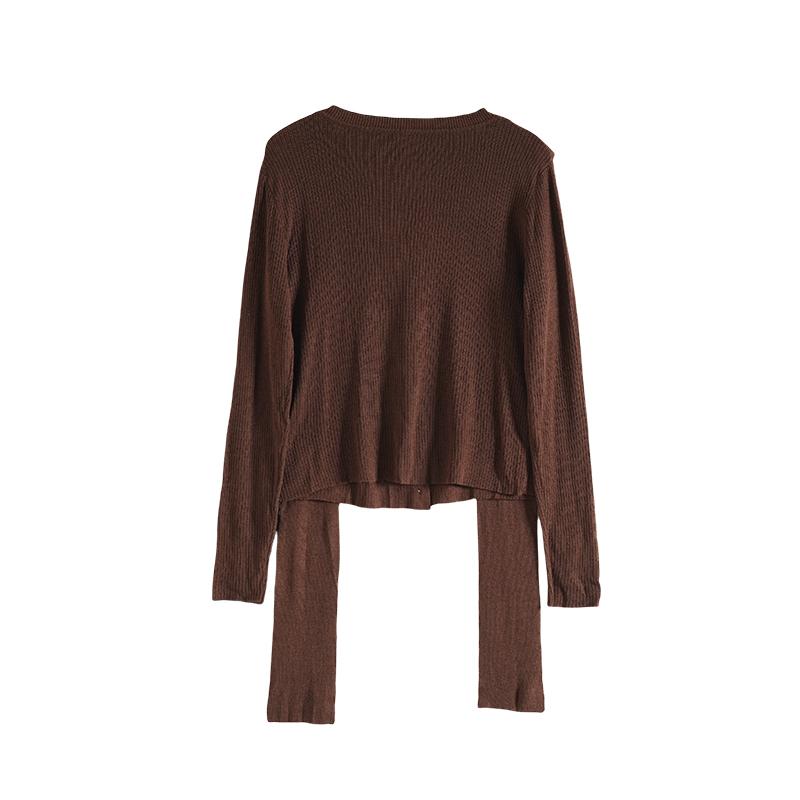 Maslan Fashion Versatile Soft and Comfortable Round Neck Straight Tube Design Sense Long Sleeve Cardigan Knitted Sweater
