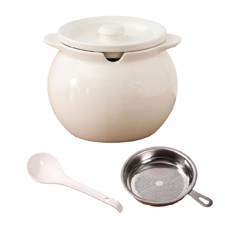 1400Ml Ceramic Oil Storage Jar With Convenient Double Handle And Matching Cover Bacons Greases Container