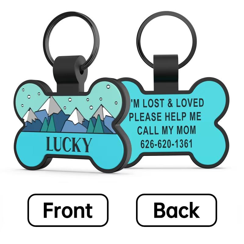 Custom Silicone Pet ID Tag Personalized Cute Bone Shape Dog Tag with Name & Phone Number Anti-Lost Collar Pendant for Dogs Cats