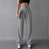 Womens High-Waisted Wide-Leg Trousers With Pleats French Grey Tailored Fit Breathable Blend Fabric Office Chic Style