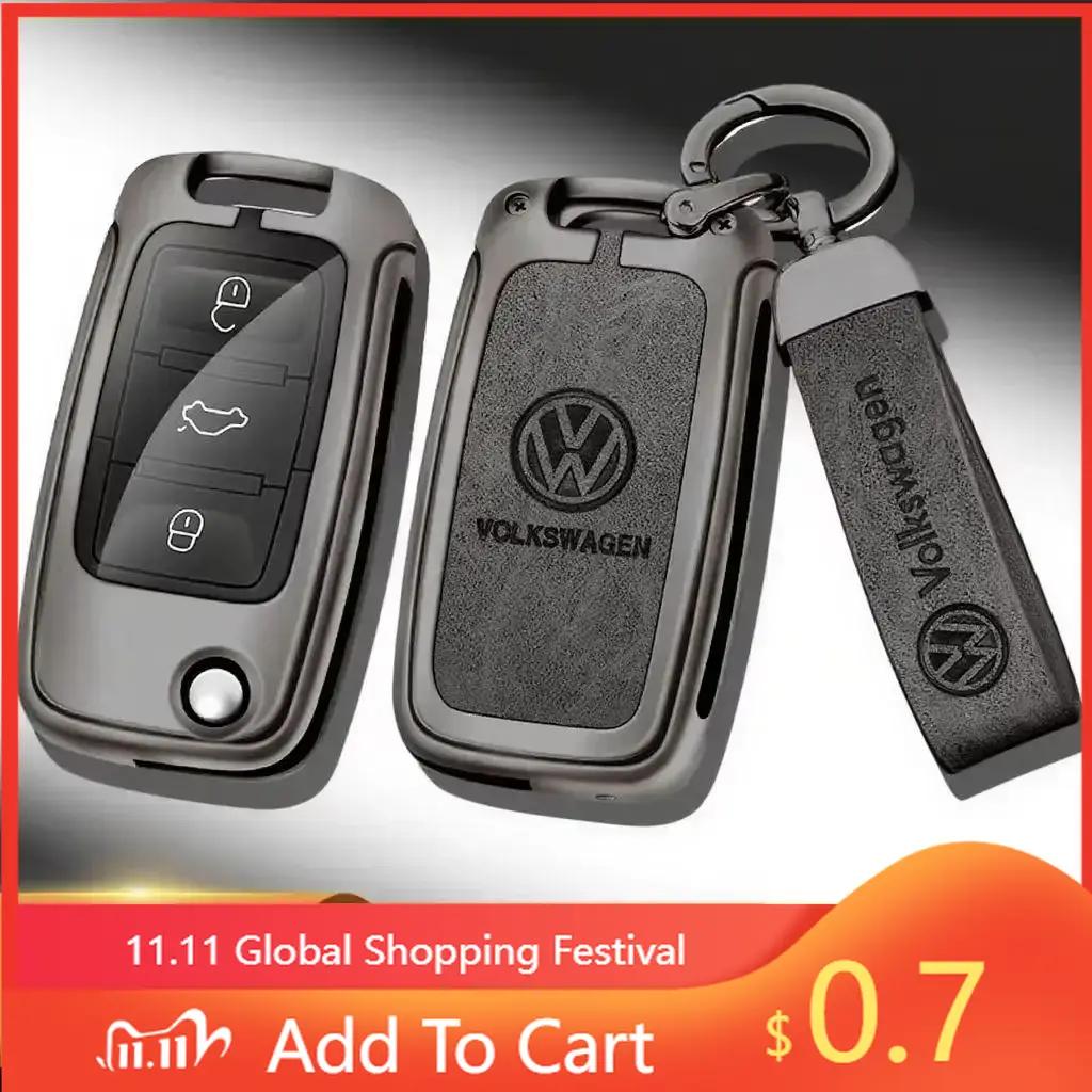Per VW Lega di Zinco Pelle Copertura Guscio Custodia per Chiave Auto Remota Per Volkswagen VW Polo Golf Passat Tiguan Beetle Caddy T5 Up Auto Ac
