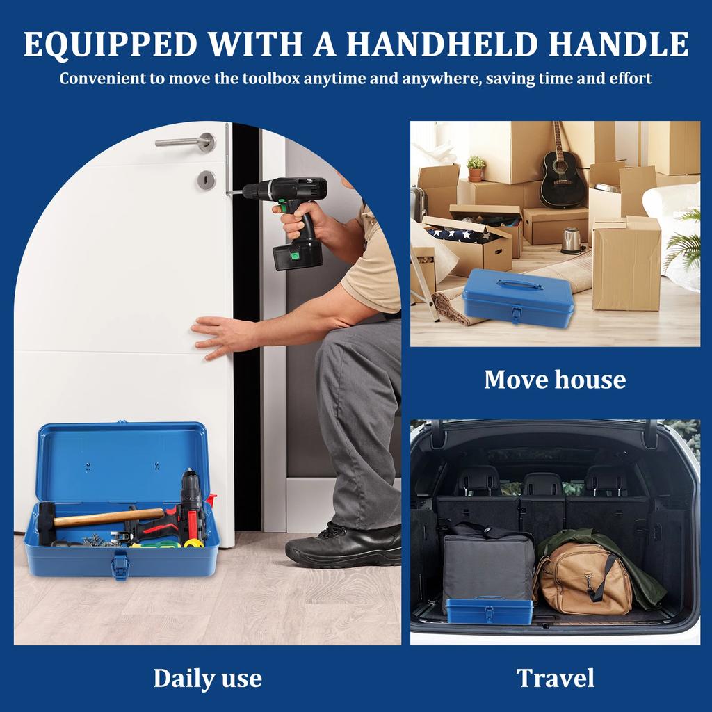 Iron Toolbox Portable Tool Storage Box Metal Buckle and Handle Workshop Multi-purpose Metal Tool Storage Box