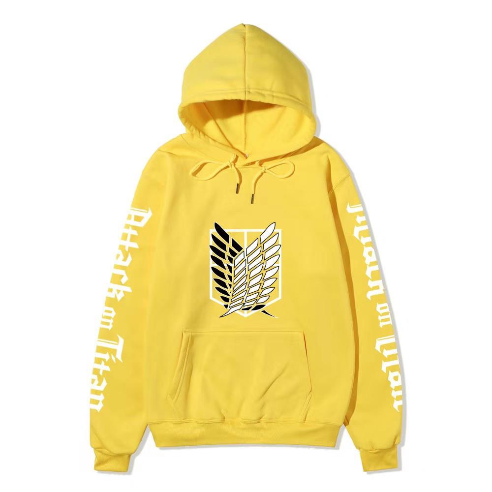 Attack on Titan Freedom Wings Hoodie Unisex Fleece Sweatshirt Survey Corps Logo Gothic Vertical Text Both Sleeves Autumn Winter Pullover