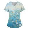 Women's T-shirt V-neck Nurse Uniform Commuting Comfortable Short Sleeved Butterfly Printed T-shirt for Women