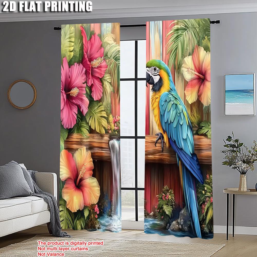 2 Stück   Fenstervorhang 2D-Druck Blumig Papagei Strapazierfähiges Polyester (ohne Stange) Geschenke Ldeal für Saison Heimdeko für Wohnzimmer &
