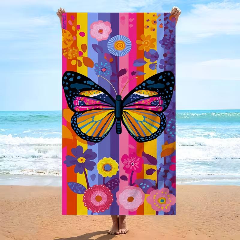 Romantic Butterfly Print Beach Towel Quick Sand-Free Elegant Butterfly Pattern Towel for Summer Beach Swimming Camping