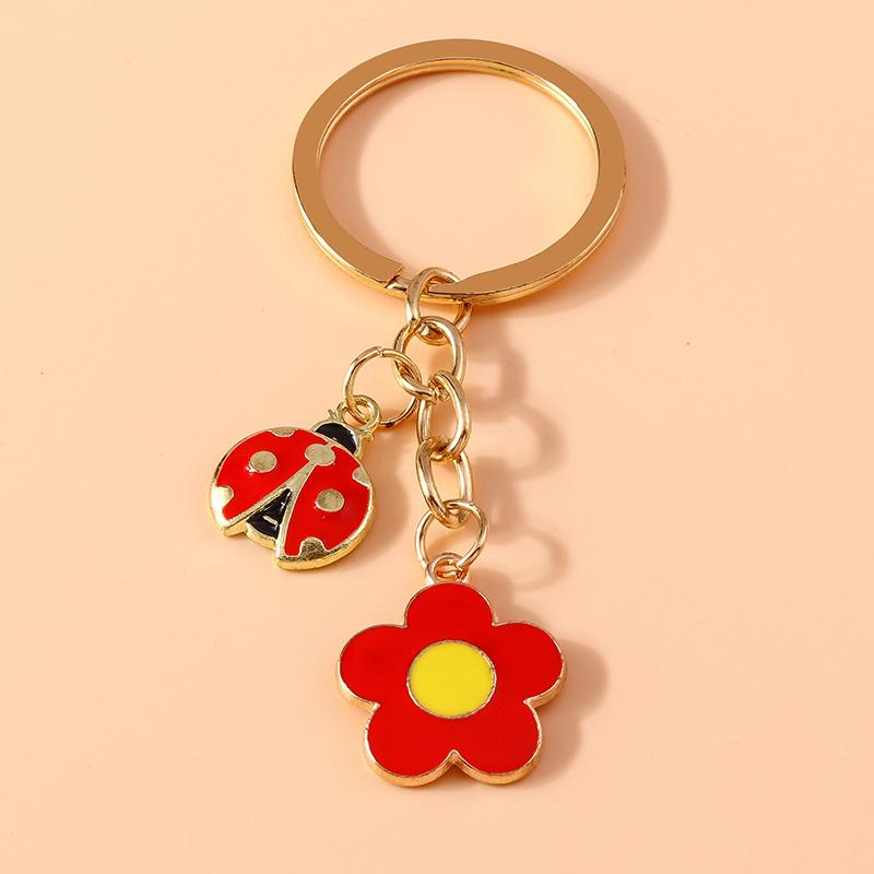 Cute Enamel Flower Bee Keychain Animal Key Rings Pendants for Women Girls Handbag Accessories DIY Jewelry Gifts