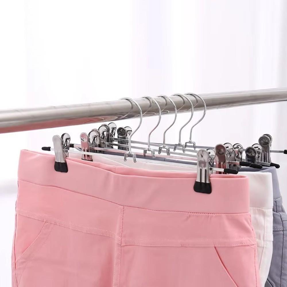 5pcs New Retractable Metal Trouser Rack Windproof with Adjustable Clips Pants Drying Hangers Non-Slip Closet Storage Racks