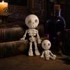 White Metallic Decor 3D Printed Cute Skeleton Figurine, Articulated Halloween Decor, Skull Ornaments Set Ornament with Movable Joints for Desktop Home
