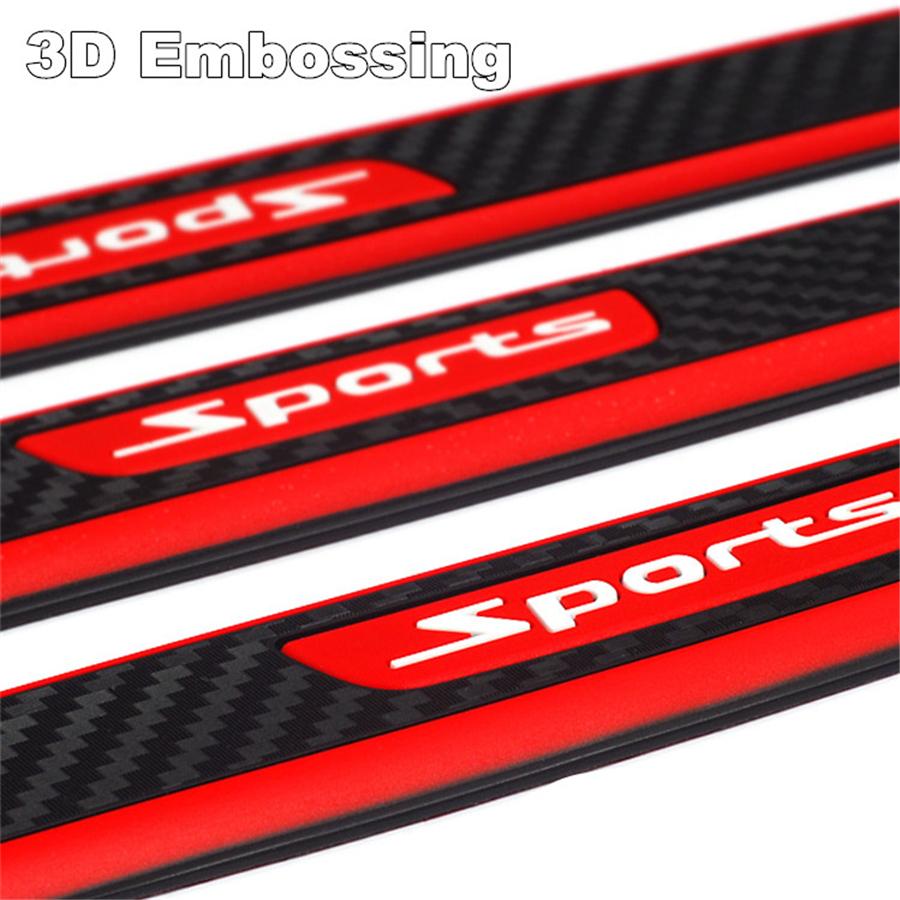 4PCS Carbon Fiber Color Universal Rubber Car Door Scuff Sill Cover Panel Step Protector Sport Style Bumper Corner Protector