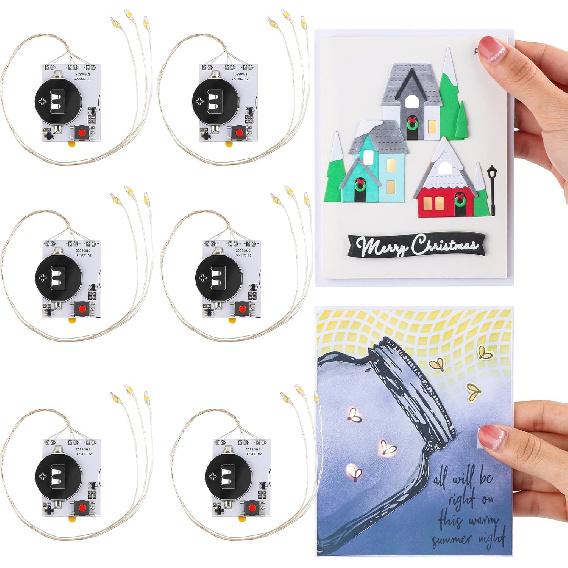 Self-Adhesive Light-Up Units with Warm White LEDs for Card Making,6PCS Light Units with 3LEDs Easy Lights for Making Light-Up Cards,Add Lights To