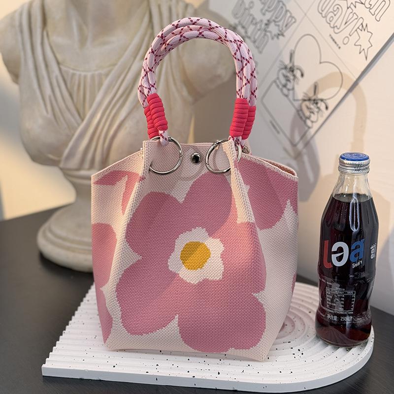 Market general knitted ring buckle bag portable work out large capacity handbag commuting small square bag storage bag