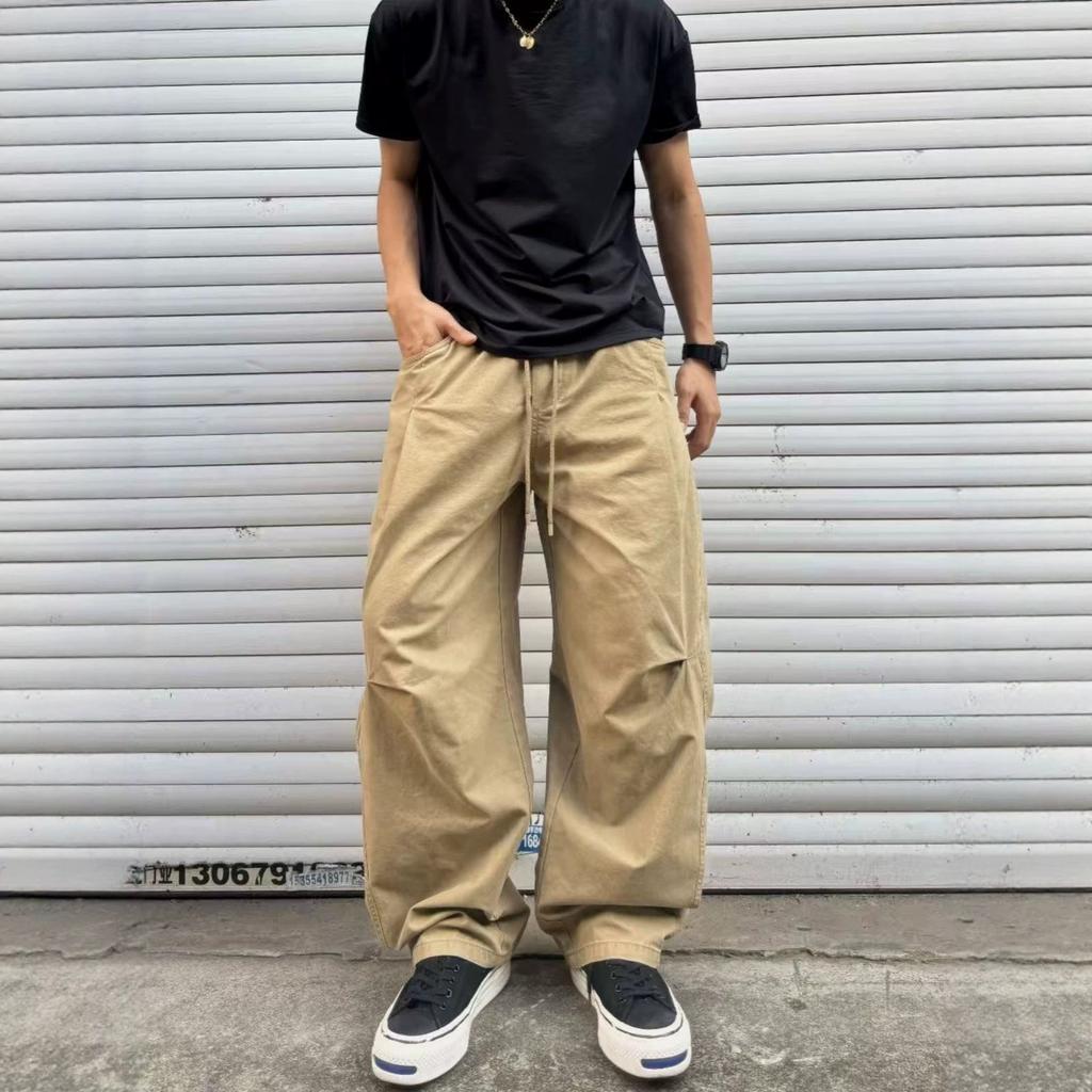 Autumn American Trendy Brand Washed Scimitar Straight Overalls Men's Fashion Versatile Loose Breathable Solid Color Casual Pants