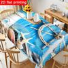 1pc Coastal Nautical Themed Tablecloth - Bright Blue Rectangular Polyester with Lighthouse, Seashells & Starfish Design, Reusable And Easy To Clean Fo