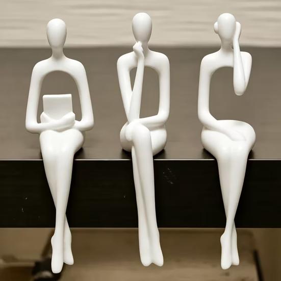 huaqianguhh 3Pcs/Set Abstract Human Figurines, 3D Printed Modern Minimalist Art Sculpture, Artistic Sitting Figure Statues for Home Shelf Table