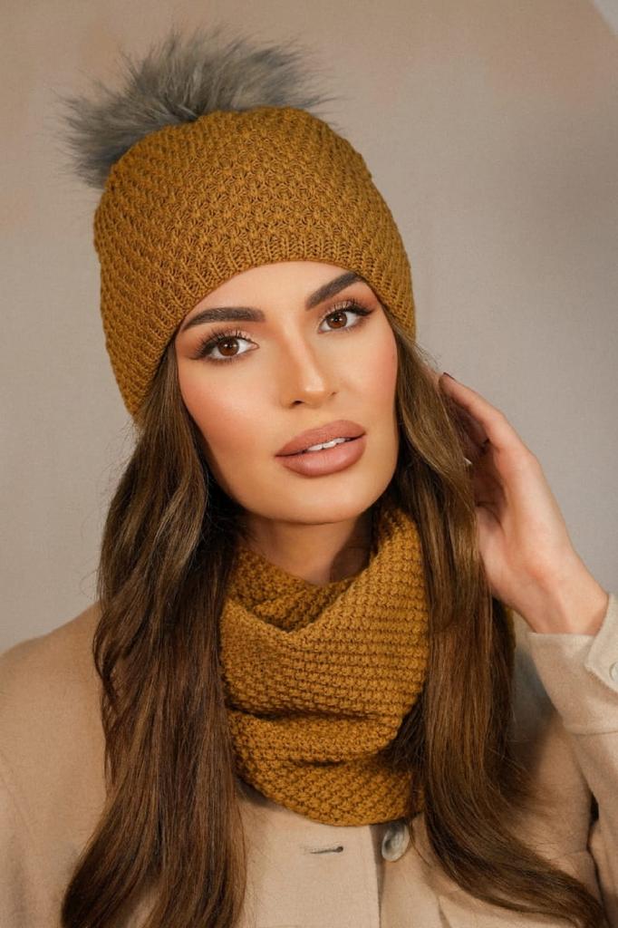 Rubbi Winter Hat and Snood Set Mustard Color
